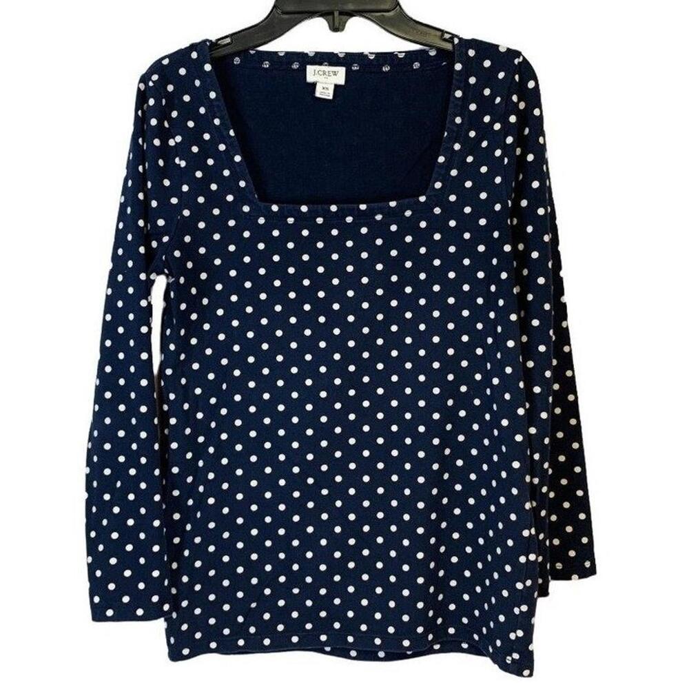 J.Crew Polka Dot Navy Blue Women's Classic Square‎ Neck 3/4 Sleeve Top Blouse XS